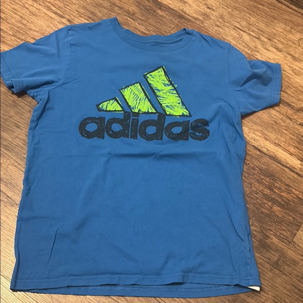 Adidas Kids Tee in Blue with Green Logo